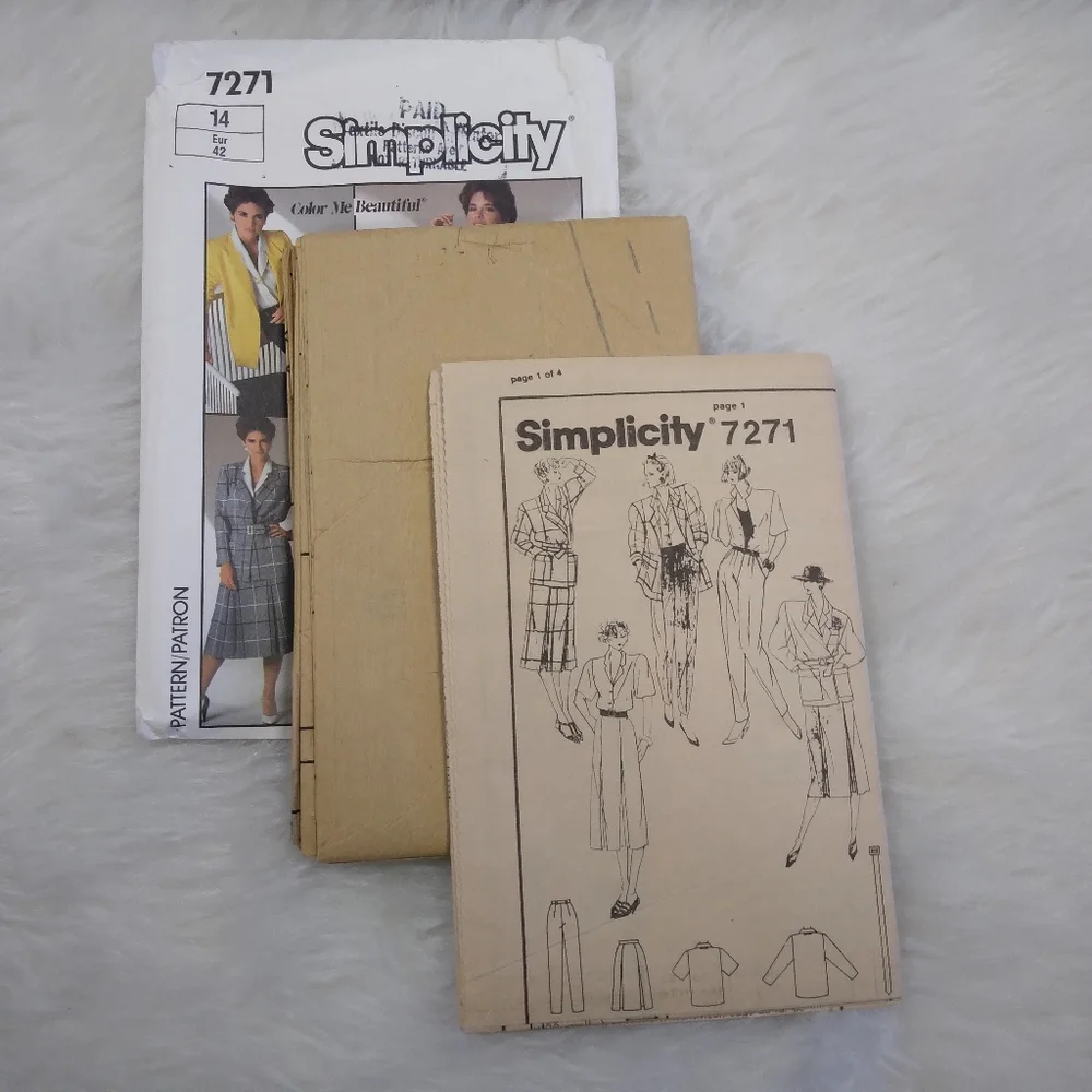 SIMPLICITY 7271 Sz 14 Misses' Professional Capsule Wardrobe, Blazer Blouse Skirt